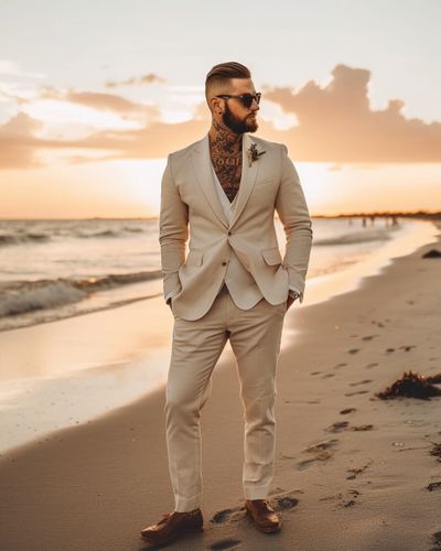 Beige Summer Suit with Sunglasses